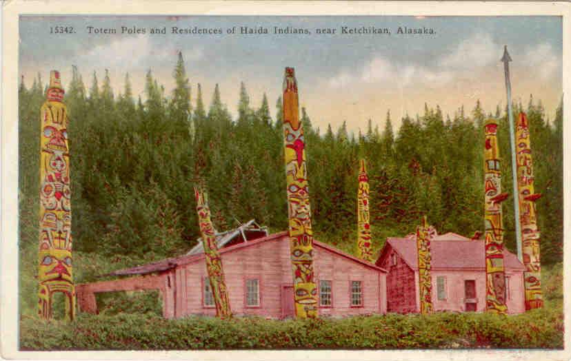 Ketchikan, Totem Poles and Residences of Haida Indians