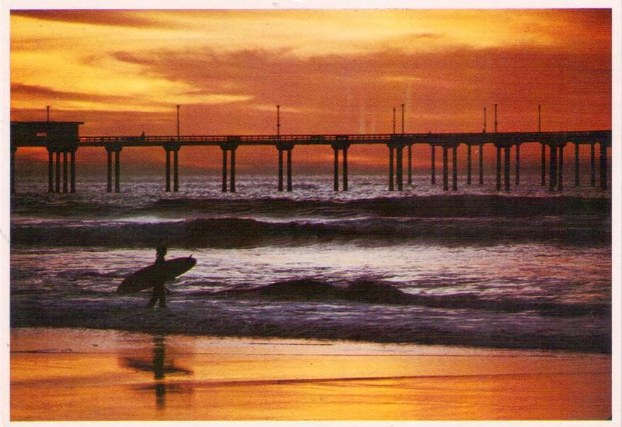 San Diego, A sunset surf at the famous Ocean Beach Pier
