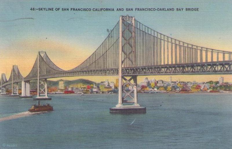 Skyline of San Francisco California and San Francisco-Oakland Bay Bridge