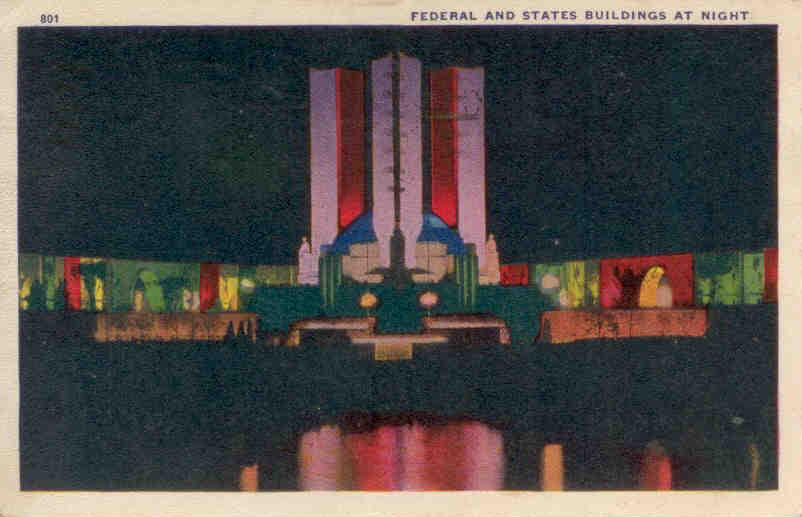 Chicago World’s Fair 1933, Federal and States Buildings at Night