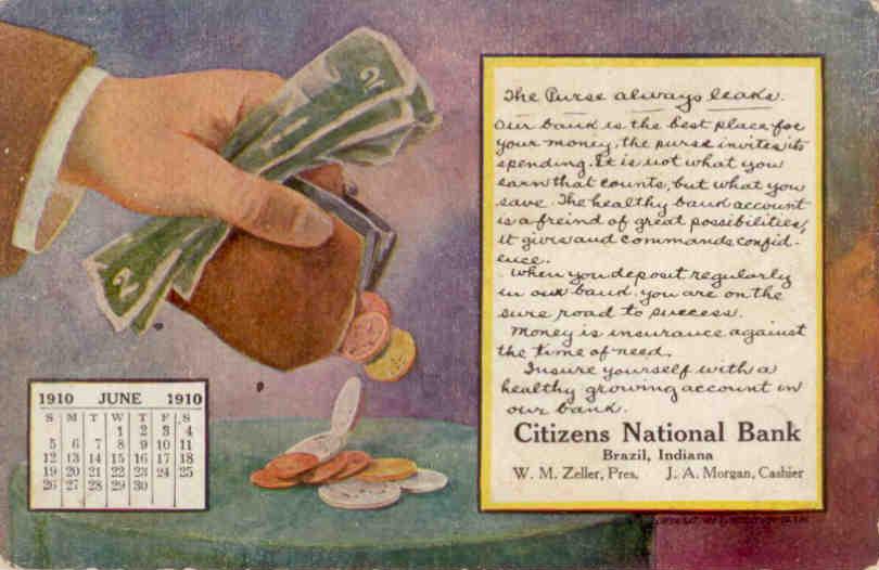 Brazil, Citizens National Bank, June 1910 calendar