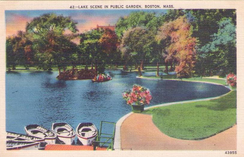Boston, Lake Scene in Public Garden