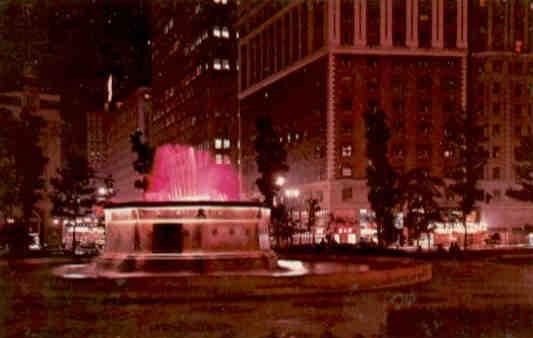 Detroit, Grand Circus Park fountain at night