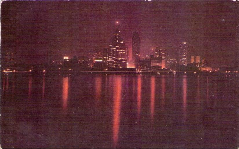 Night Skyline View of Detroit