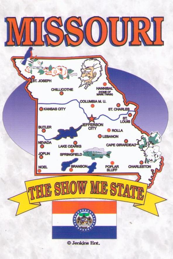 Missouri – The Show Me State, map and flag