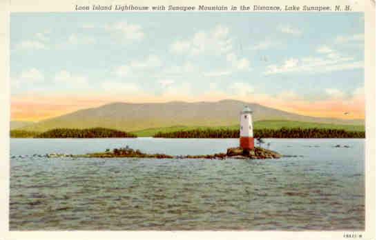Lake Sunapee, Loon Island Lighthouse with Sunapee Mountain