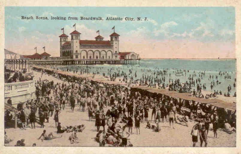 Atlantic City, Beach Scene, looking from Boardwalk