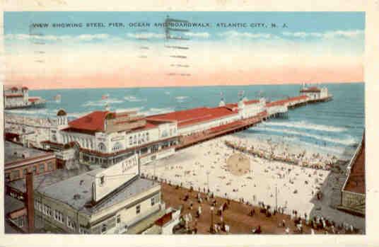Atlantic City, View showing Steel Pier, Ocean and Boardwalk