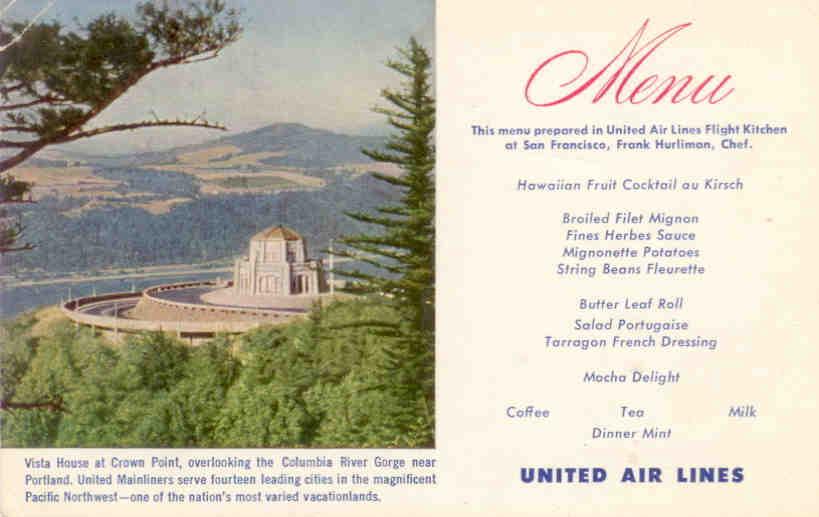 Columbia River Gorge, Crown Point, on United Airlines menu