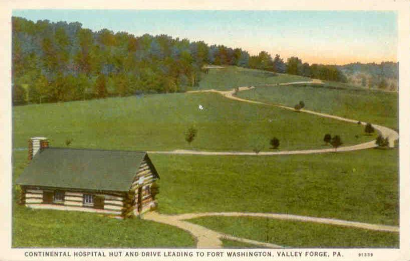 Valley Forge, Continental Hospital hut and drive leading to Fort Washington