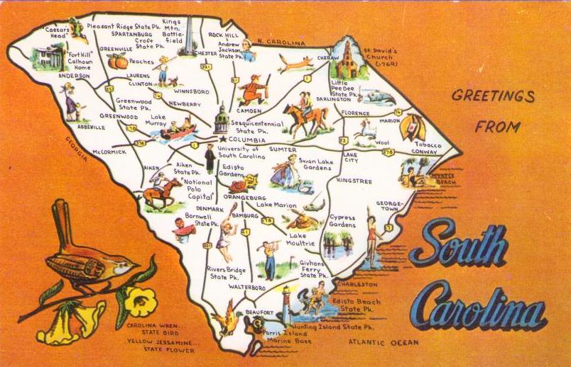 Greetings from South Carolina, map