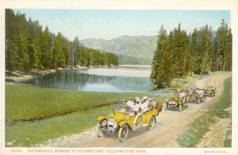 Yellowstone Park, Automobile Stages at Sylvan Lake