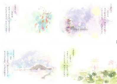 Watercolour pastel scenes (set of 10)