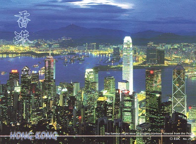 The famous night view of Victoria Harbour viewed from the Peak