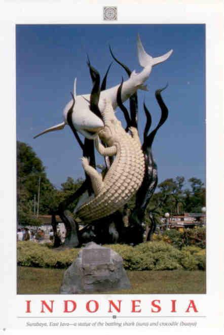 Surabaya, statue of shark and crocodile