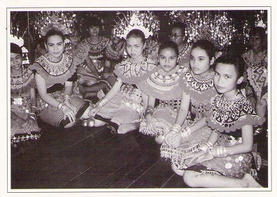 Young Iban girls in traditional dress