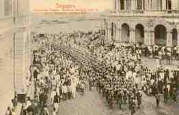 Commercial Square, soldiers returning from reception