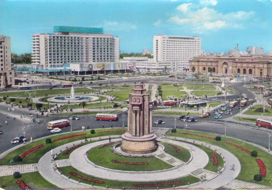 Cairo, Tahrir Square with Nile Hilton Hotel and Municipality Buildings