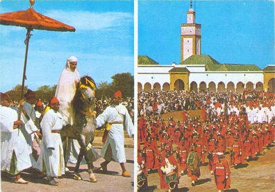 Rabat, H.M. Hassan II going in procession to preside Friday prayer