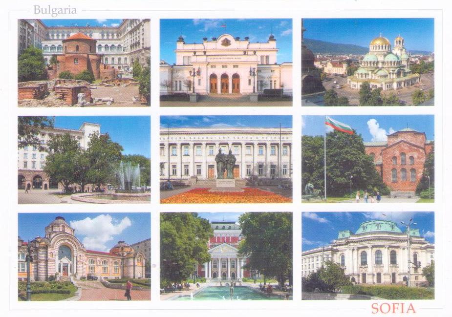 Sofia, nine multiple views of buildings
