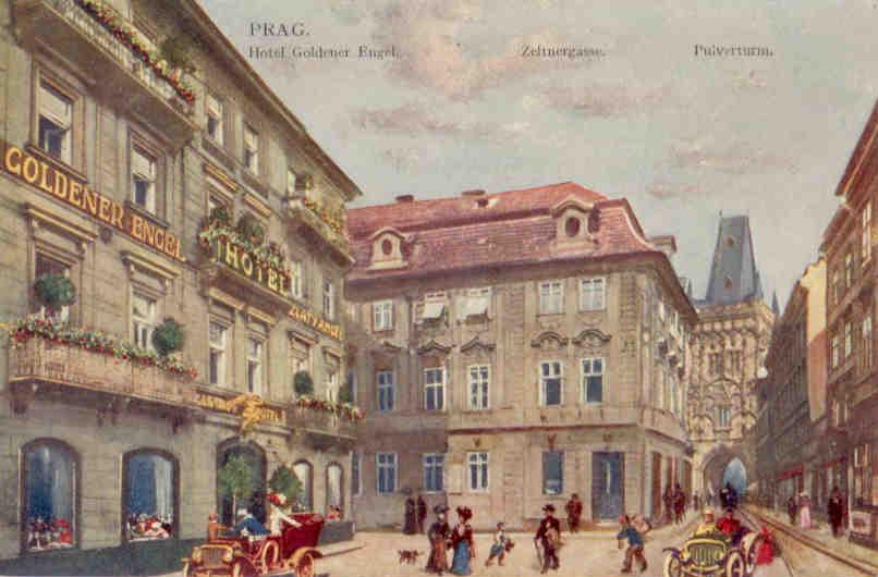 Prag, Hotel Goldener Engel on Zeltnergasse, Pulverturm (Powder Gate)