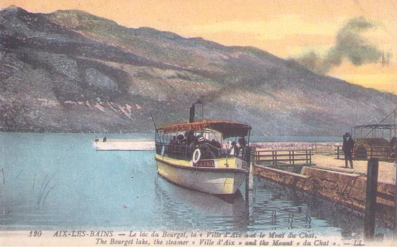 Aix-les-Bains, The Bourget lake, the steamer “Ville d’Aix” and the Mount “du Chat”