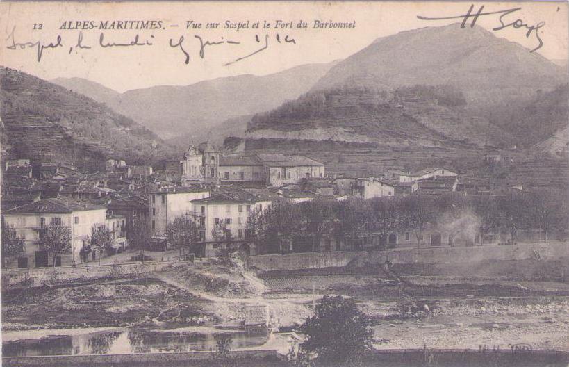 Alpes-Maritimes – Vue sur Sospel et le Fort du Barbonnet