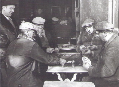 South of France, playing cards at a cafe, 1956