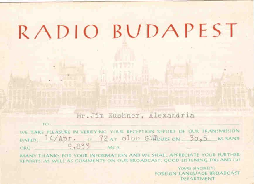 Radio Budapest QSL