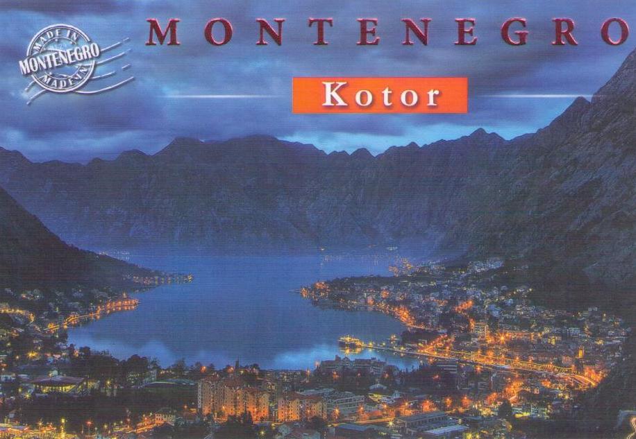 Kotor, whole city and bay at night