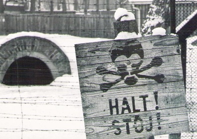 Auschwitz I – A warning notice inside the camp