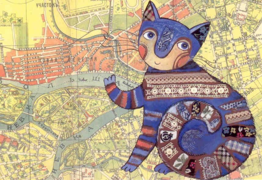 Saint-Petersburg map and cat