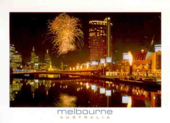 Melbourne, night view and fireworks