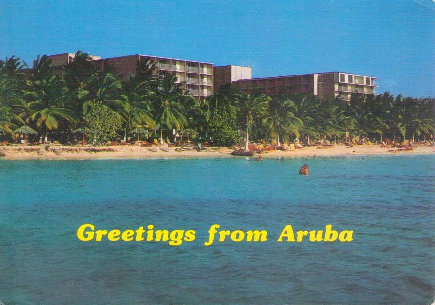 Greetings from Aruba, The beautiful Palm-Beach at the Holiday Inn Hotel