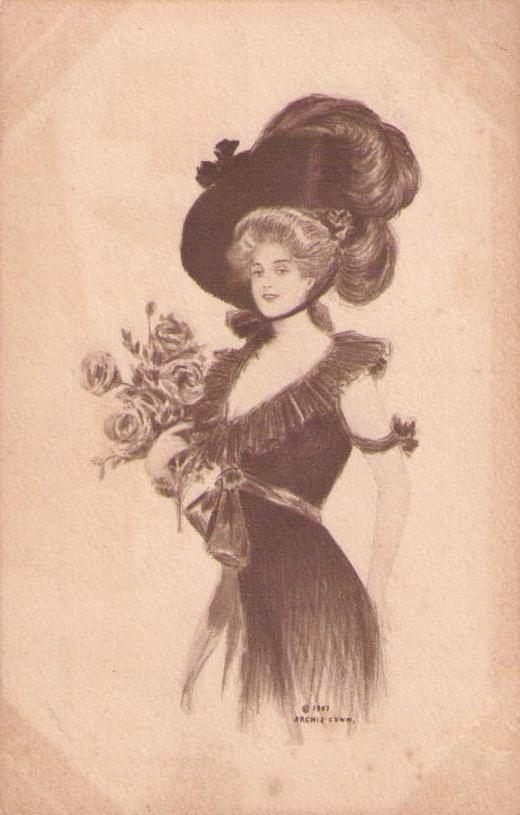 Sepia, woman with flowers