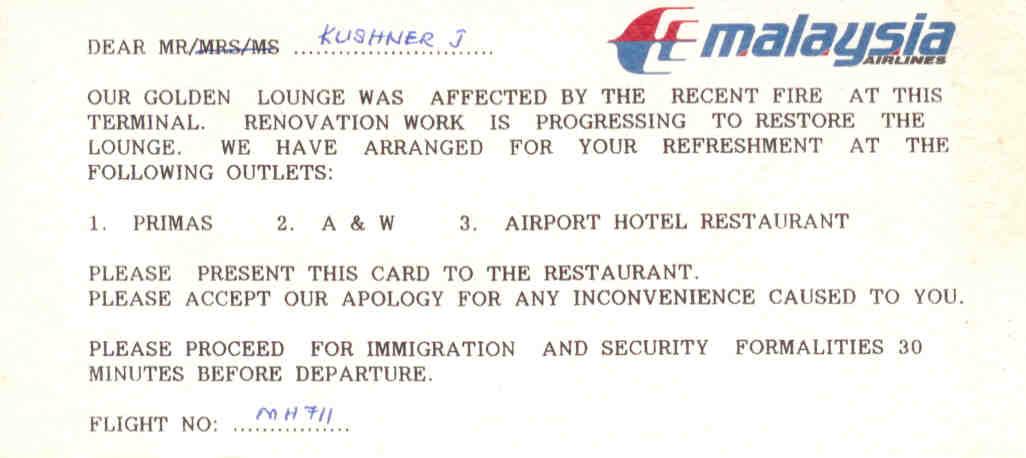 Malaysia Airlines lounge pass