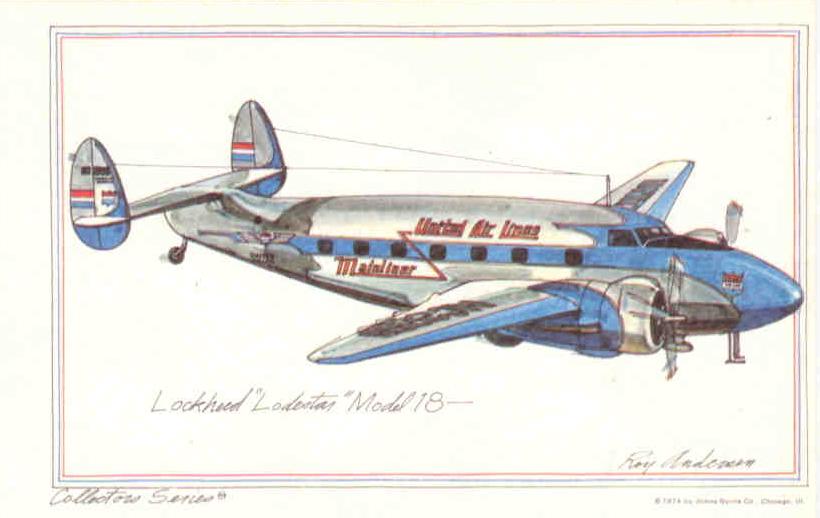 United Airlines, Lockheed Lodestar Model 18 artwork