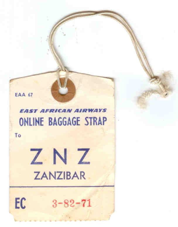 East African Airways – Zanzibar baggage tag