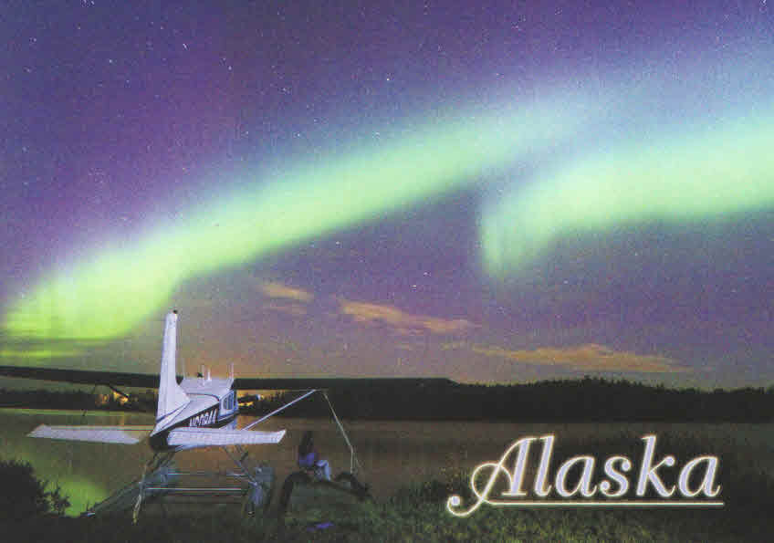 Northern Lights and Cessna floatplane (Alaska)