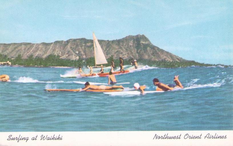 Surfing at Waikiki, Northwest Orient Airlines
