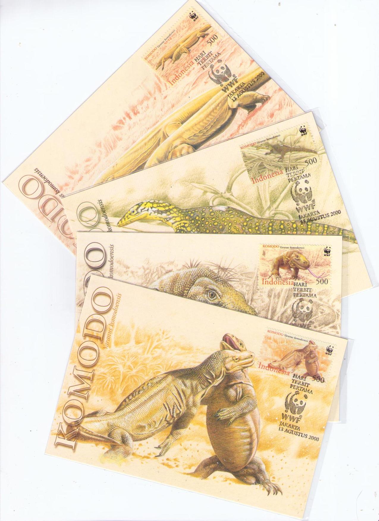 WWF Konservation Collection – 2000:  Komodo Dragons (Indonesia) (set of 4) (Maximum Cards)