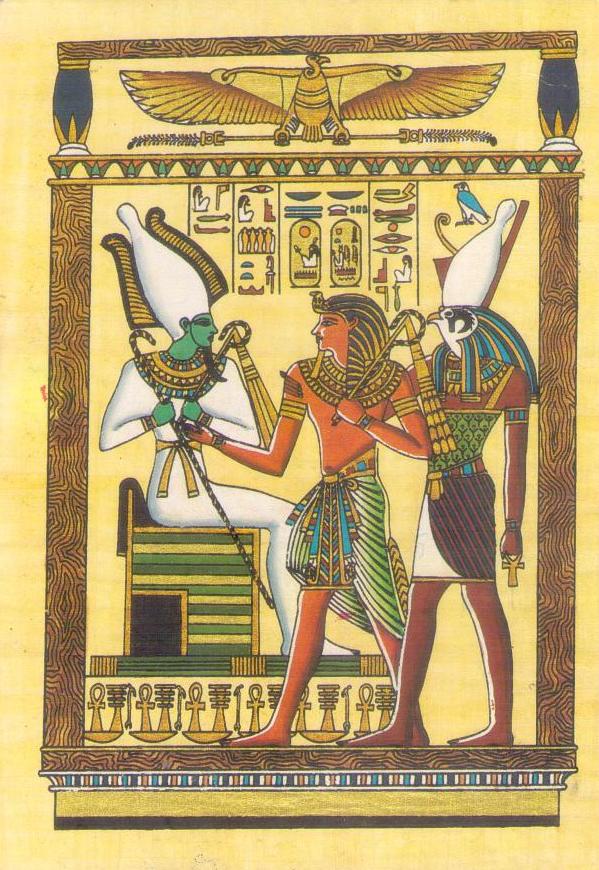 Seti I between Horus and Osiris (Egypt)