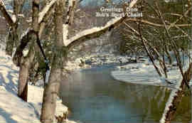 Rocky creek in winter, greetings