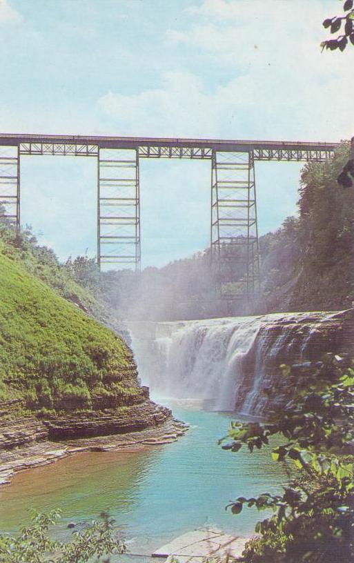 Castile, Letchworth State Park, Upper Falls and railroad trestle (New York)