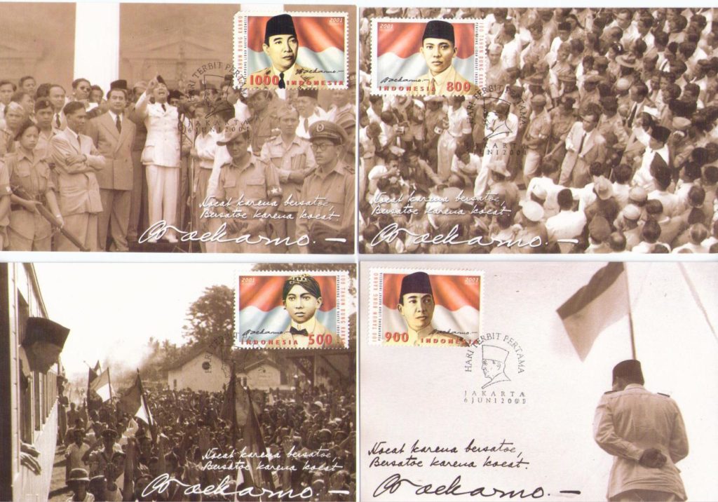 Sukarno (set of 4 + cover) (Maximum Cards) (Indonesia)