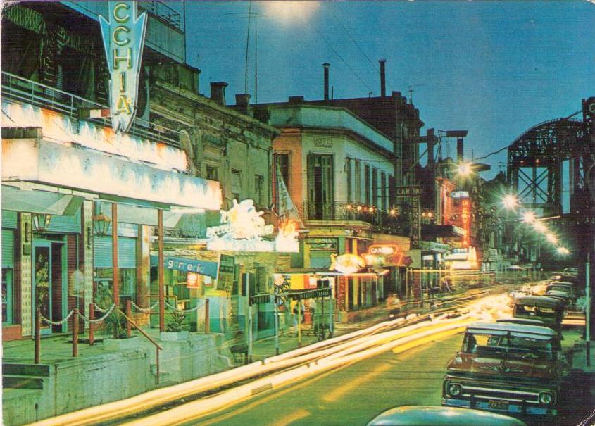 Buenos Aires, Necochea Street – Night view of the restaurants