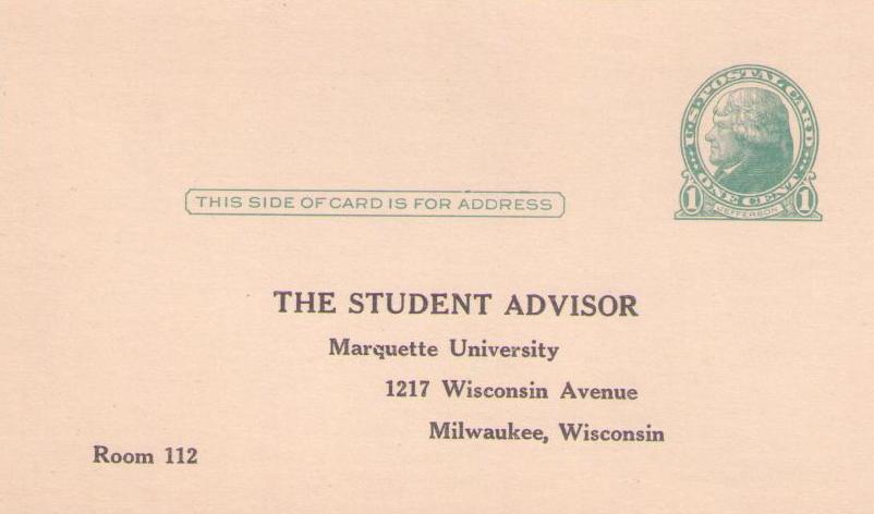 Milwaukee, Marquette University, course inquiry card (Wisconsin, USA)