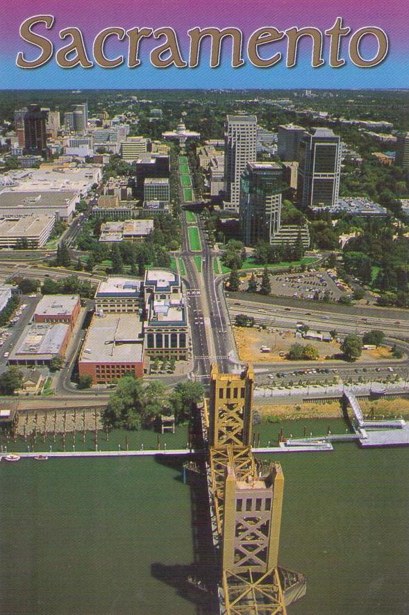 Sacramento, aerial view down Capitol Avenue to State Capitol