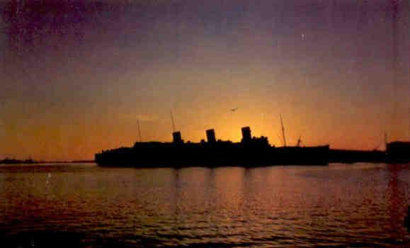 Queen Mary, silhouetted (USA)