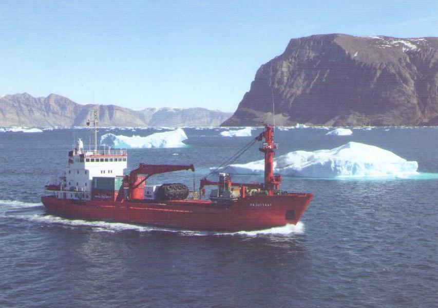 Cargo ship “Pajuttaat” off the coast of Uummannaq (Greenland)